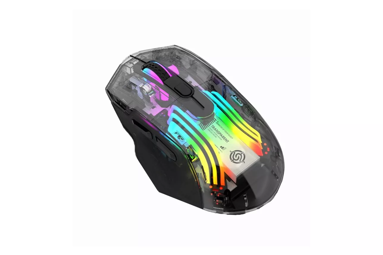 Kinsi BM530 Rat&oacute;n &Oacute;ptico Gaming Inal&aacute;mbrico RGB 3600DPI Transparente Negro