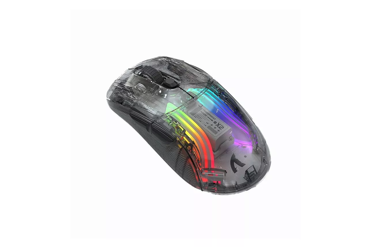 Kinsi X2 Rat&oacute;n &Oacute;ptico Gaming Inal&aacute;mbrico RGB 2400DPI Transparente Negro