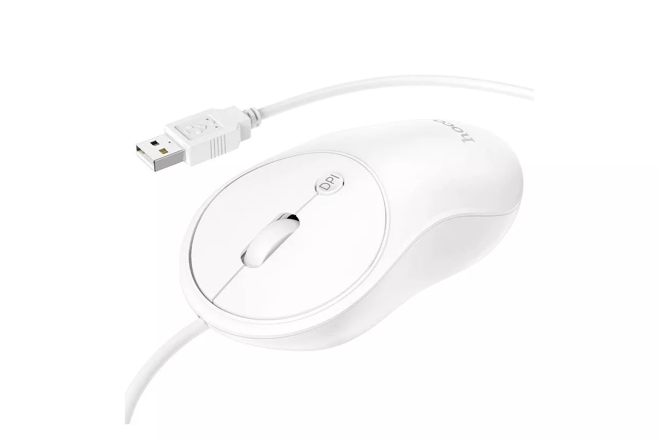 Rat&oacute;n HOCO GM13 USB tipo A 1600 DPI Blanco Ambidextro Cable