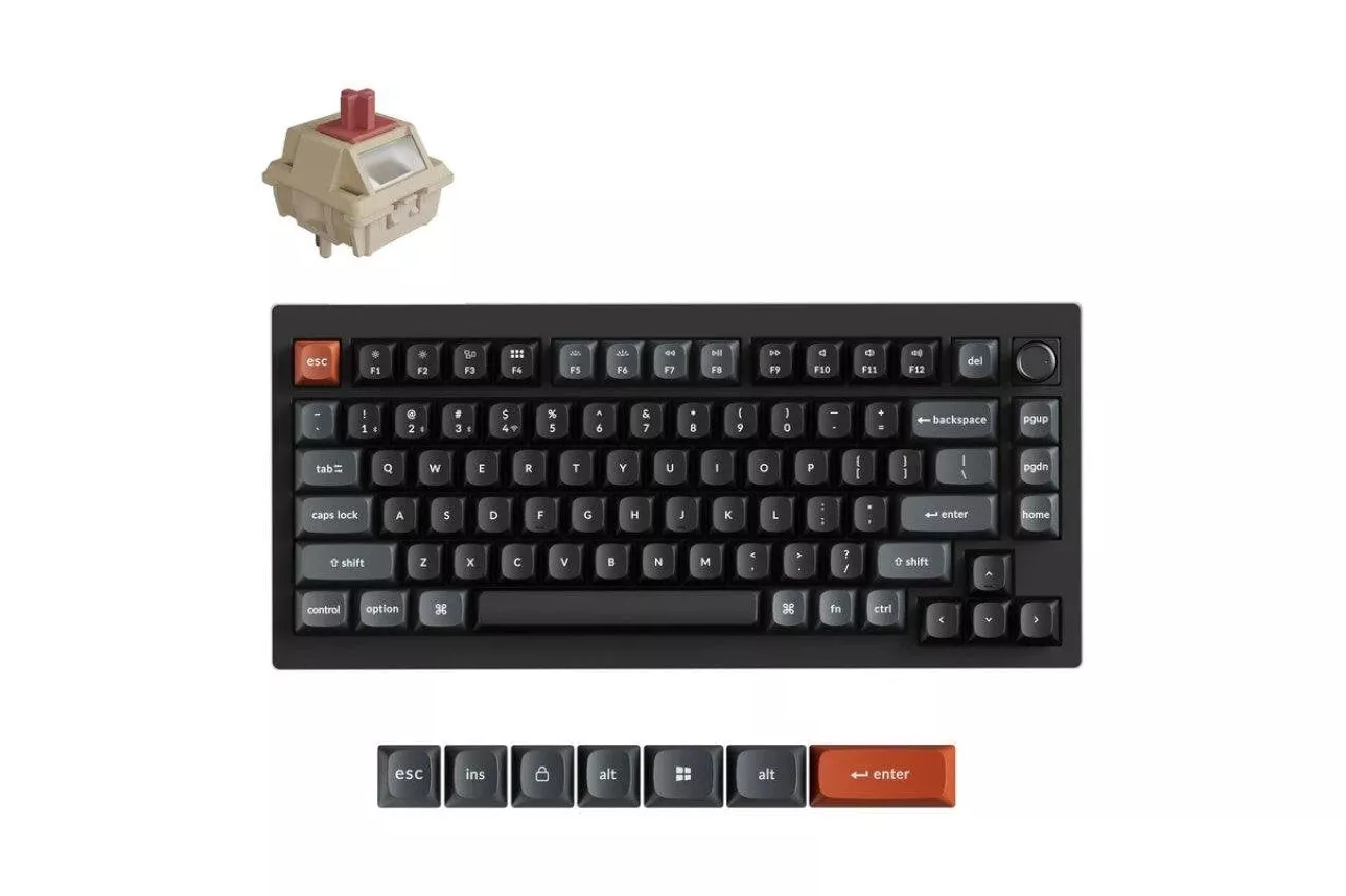 Teclado Keychron V1 Ultra 8K mec&aacute;nico inal&aacute;mbrico 75% RGB con knob y switches rojos