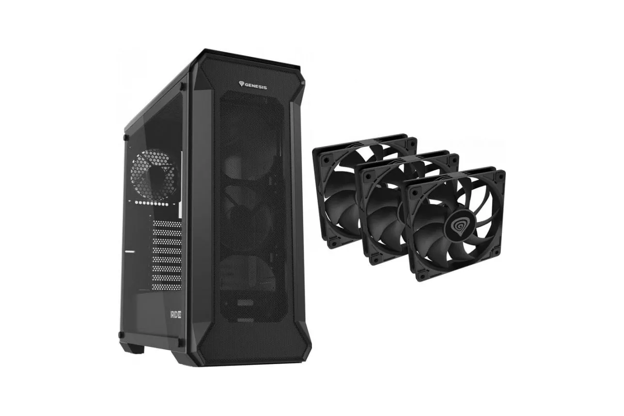 Caja PC GENESIS Irid 505 V2 + 3 Ventiladores Oxal 120 USB 3.0 Vidrio Templado