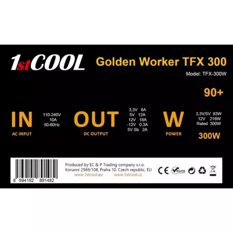 Fuente de alimentaci&oacute;n 1st Cool Golden Worker TFX 300W 88% eficiencia activa