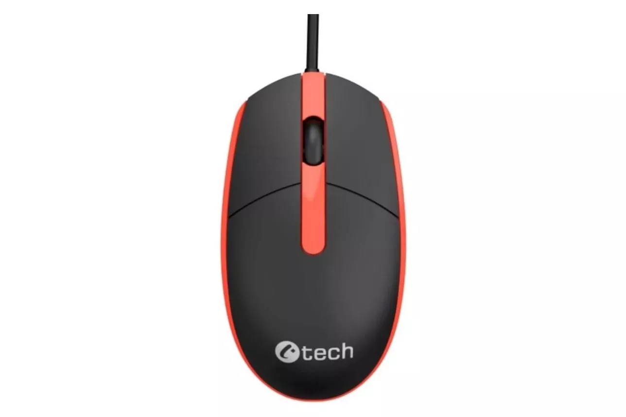Rat&oacute;n C-Tech WM-10R cable USB 1200 DPI rojo y negro con scroll