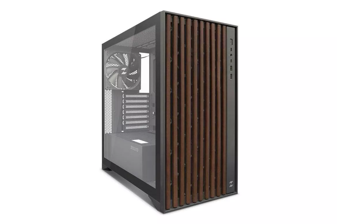 Caja PC ZOLYD Dynaria Elegante Negra Madera Vidrio Templado ATX