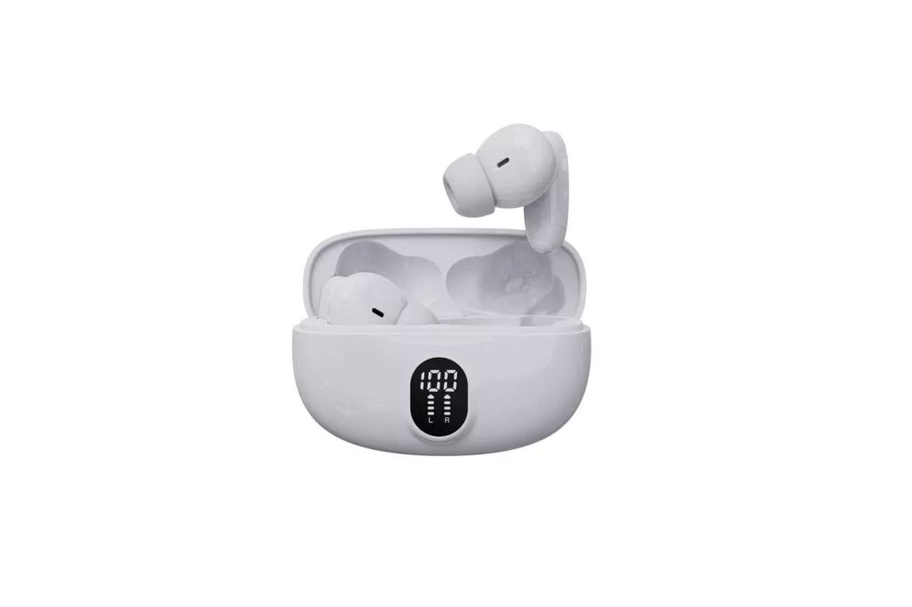 Auriculares Denver TWE-57W inal&aacute;mbricos Bluetooth 5.3 con control t&aacute;ctil y micr&oacute;fono blanco