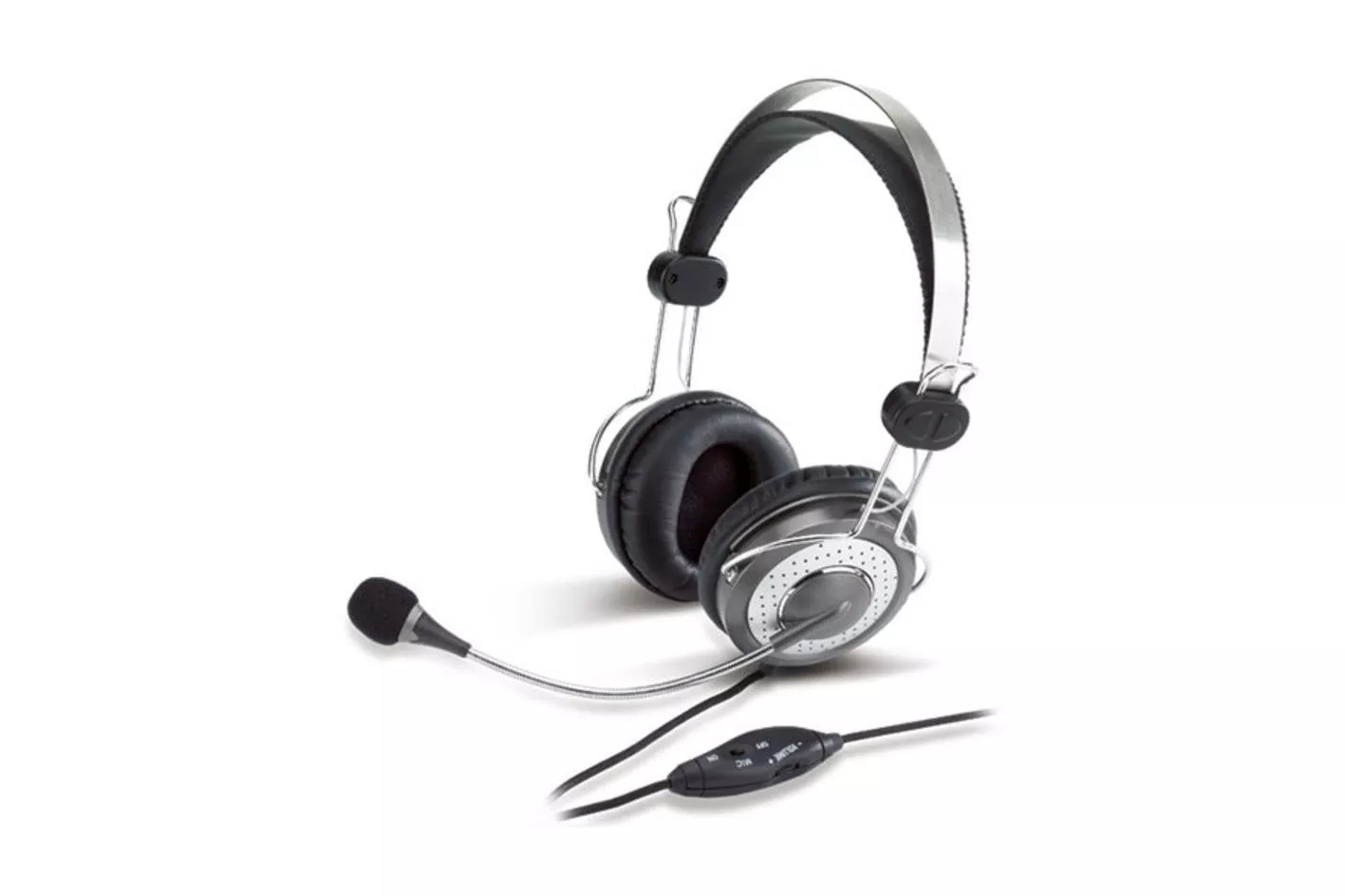 Auriculares Genius HS-04SU con cable, conectividad 3,5 mm, cancelaci&oacute;n de ruido, micr&oacute;fono y uso oficina, plata