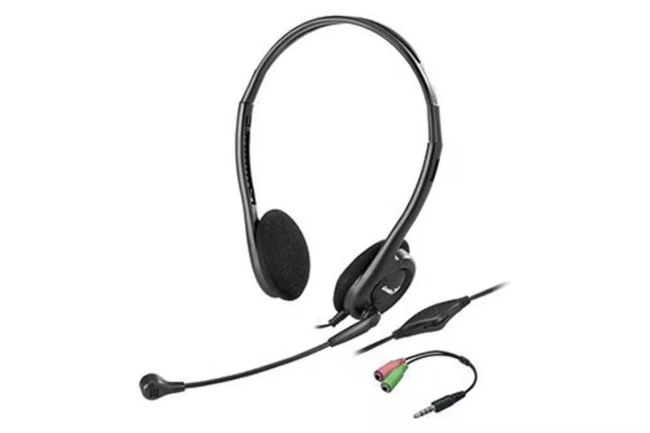 Auriculares Genius HS-200C con cable USB para oficina, micr&oacute;fono y adaptador negro