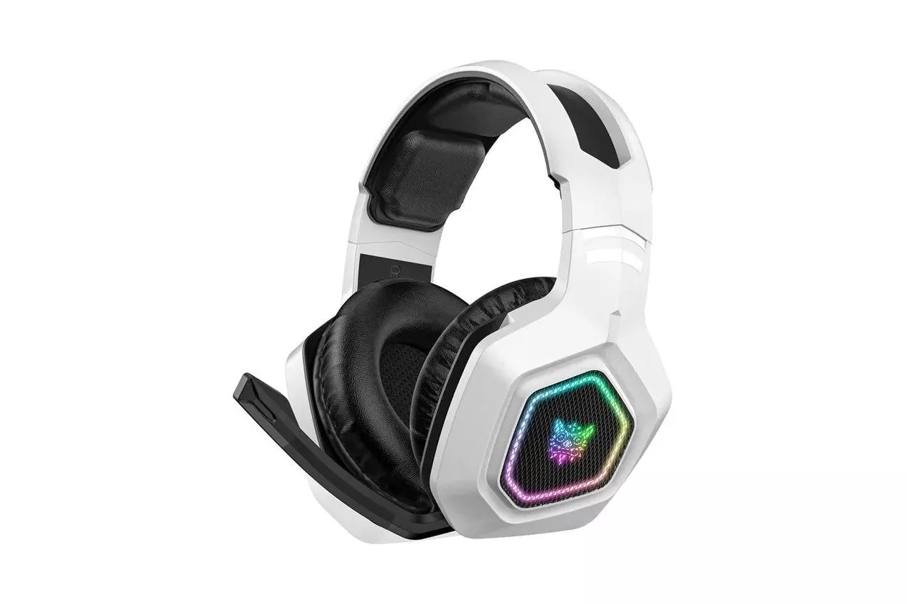 Auriculares ONIKUMA B100 inal&aacute;mbricos Bluetooth 5.3 con micr&oacute;fono cancelaci&oacute;n de ruido RGB blancos