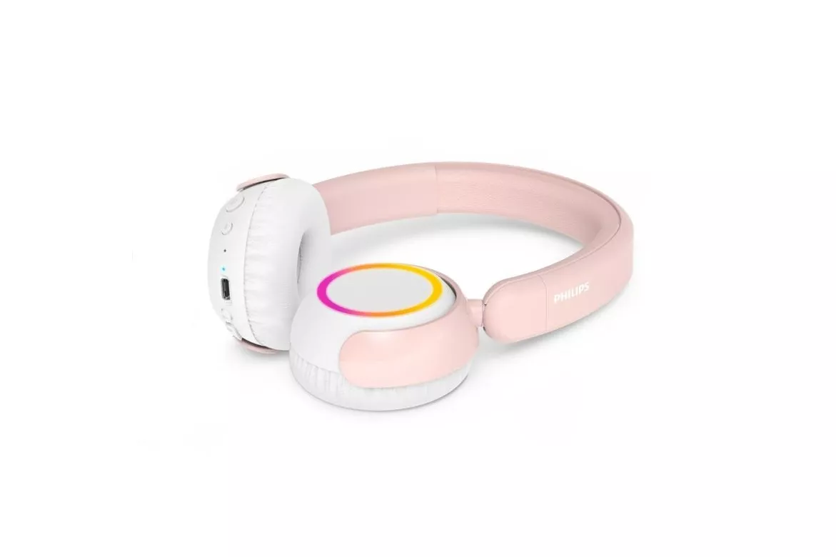Auriculares Philips TAK4200 inal&aacute;mbricos Bluetooth con cancelaci&oacute;n de ruido, micr&oacute;fono y carga r&aacute;pida rosa y blanco