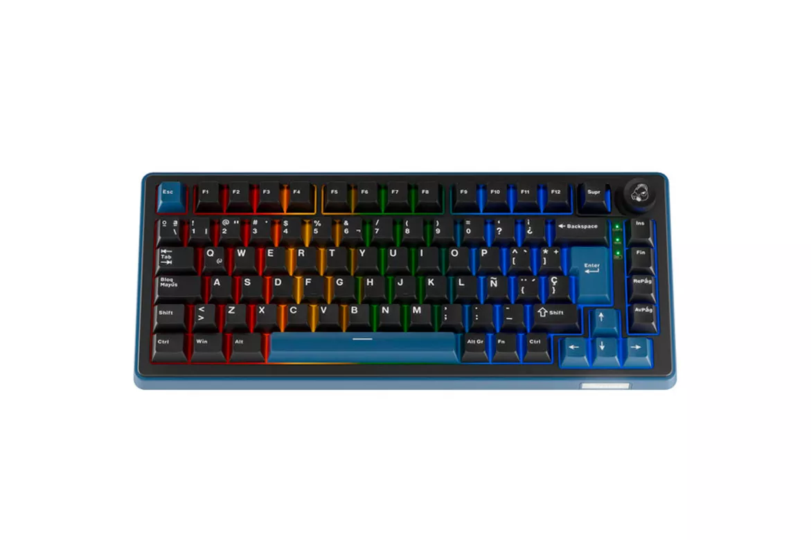 Teclado Ducky OK-M 75 RGB Tri-Mode Hot-Swap Inal&aacute;mbrico 75% ISO-ES Switches KTT Baby Blue