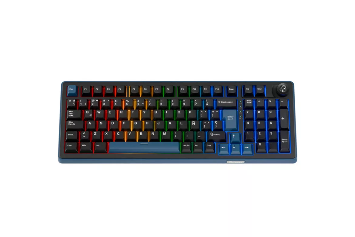 Teclado Ducky OK-M 98 RGB Tri-Mode Hot-Swap Inal&aacute;mbrico 98% ISO-ES Switches KTT Baby Blue