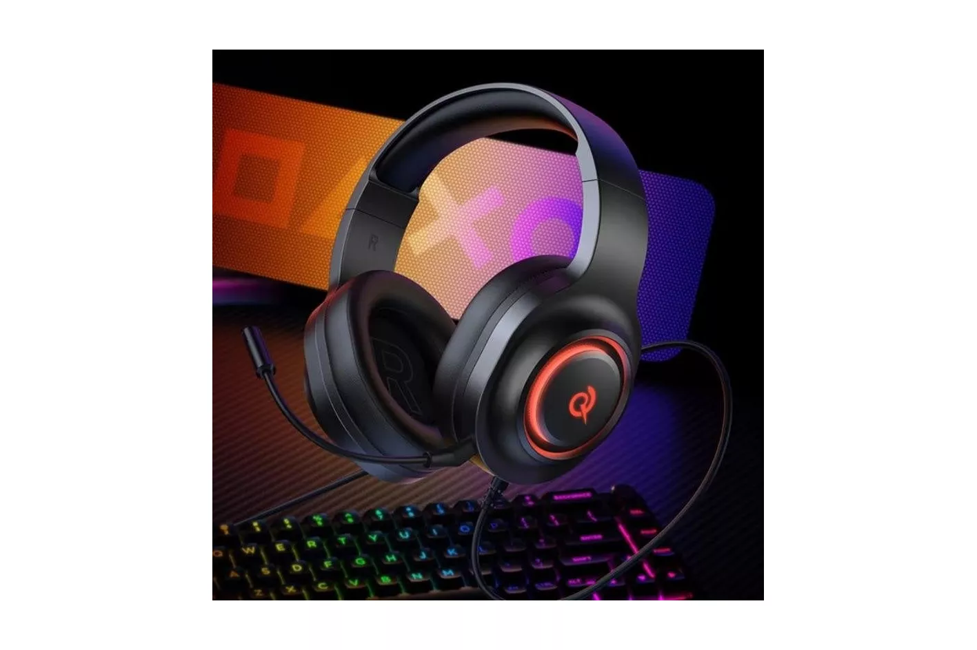 Auriculares QCY V200 Pro con cable USB-A, sonido 7.1 virtual, micr&oacute;fono y RGB, negros