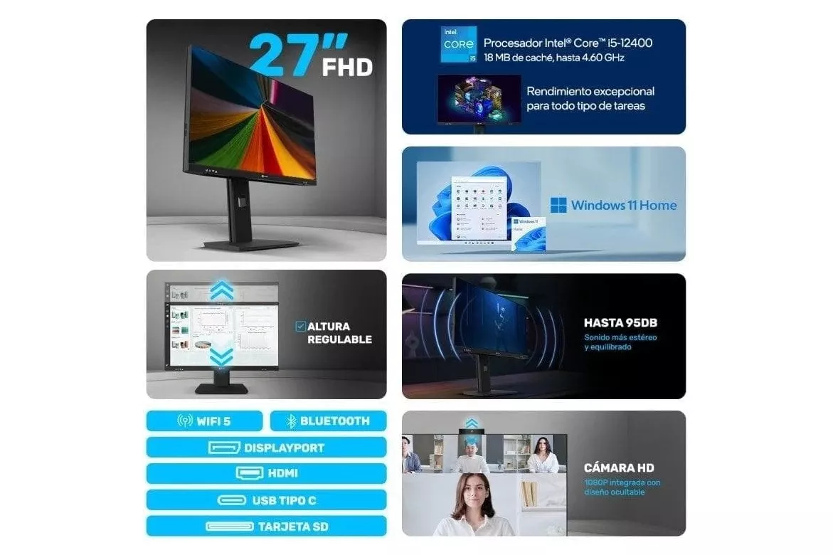 Alurin Flow AIO i5-12400 /16GB/500GB/27" Windows Home, Altura regulable + Owlotech MK500 Combo
