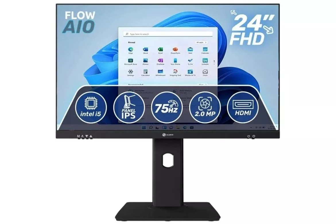 Alurin Flow AIO i5-12400 /16GB/500GB/24" Windows Home, Altura regulable + Owlotech MK500 Combo