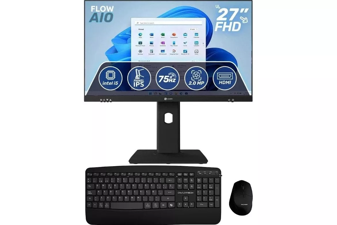Alurin Flow AIO i5-12400 /16GB/1TB/27" Windows Home, Altura regulable + Owlotech MK500 Combo