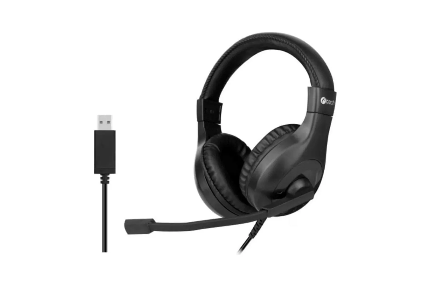 Auriculares C-Tech MHS-05U con cable USB-A, micr&oacute;fono y control volumen negro