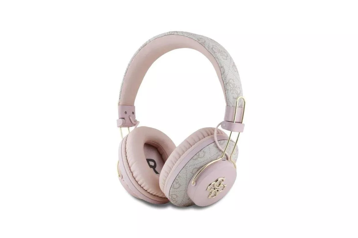 Auriculares Guess Bluetooth inal&aacute;mbricos diadema con ENC y logo dorado rosa