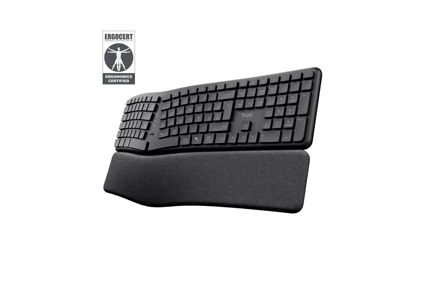 Teclado de membrana Trust Keyra Layout ES inal&aacute;mbrico ergon&oacute;mico multidispositivo negro
