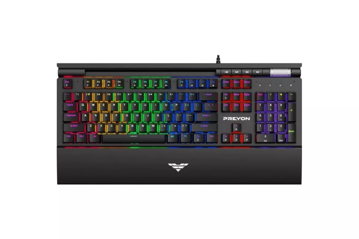 Teclado mec&aacute;nico PREYON Long Scratch Brown Layout ES RGB reposamu&ntilde;ecas magn&eacute;tico