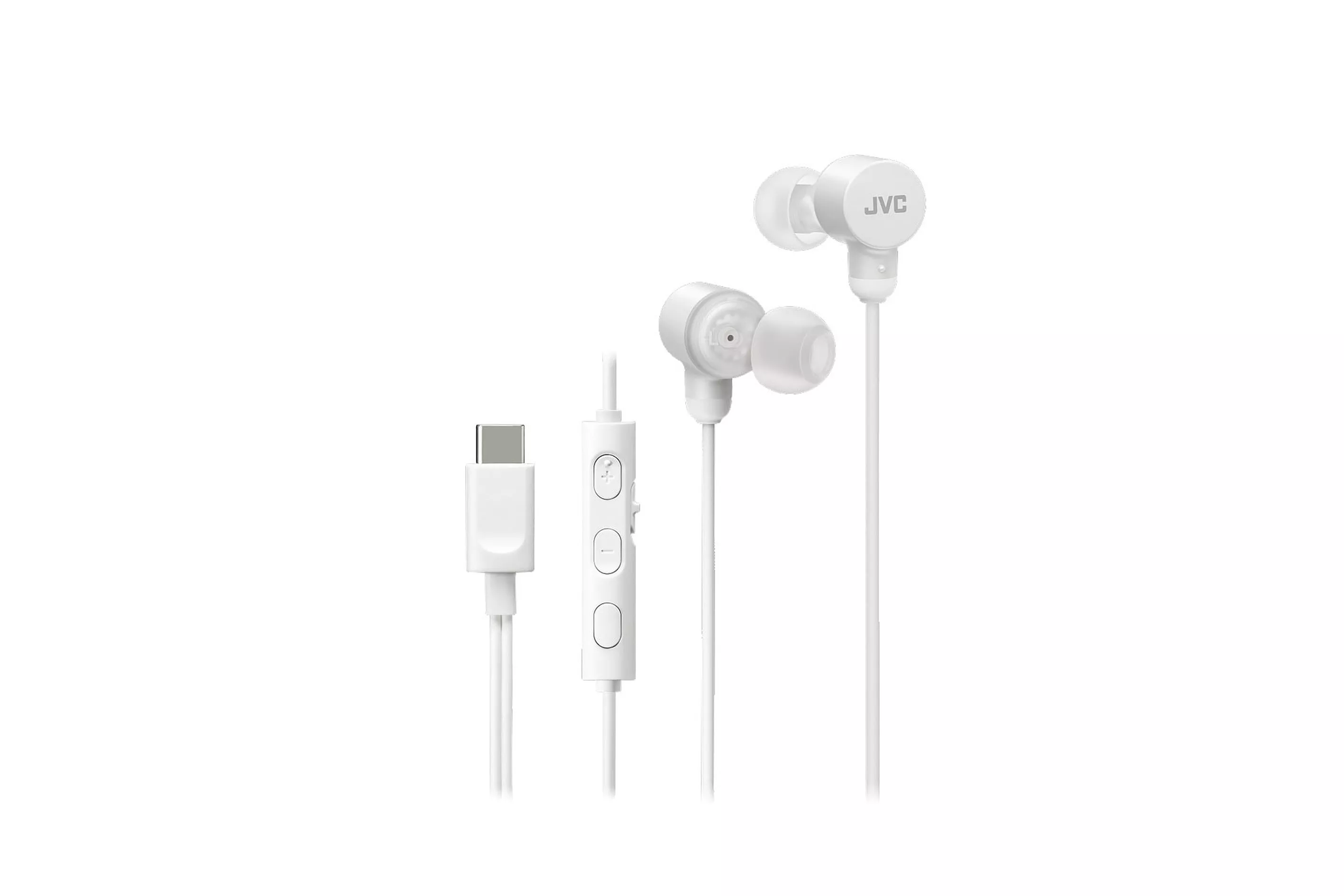 Auriculares JVC con cable USB-C, Hi-Res Audio, micr&oacute;fono, control de volumen y blancos