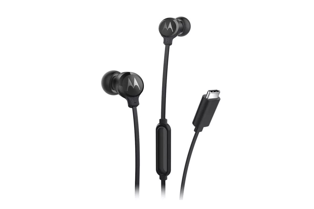 Auriculares Motorola EARBUDS3CS con cable USB-C para llamadas y m&uacute;sica negros