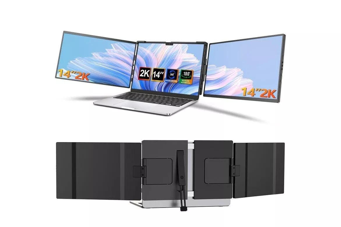 Monitor Uperfect Dual 14" 2K QHD 60Hz IPS Extensor de Pantalla Rotaci&oacute;n Autom&aacute;tica