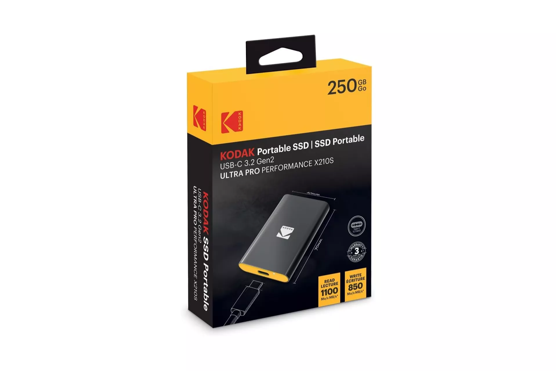 Disco Duro Kodak X210S 1 TB SSD USB-C 2000 MB/s Plateado con Cable USB-C