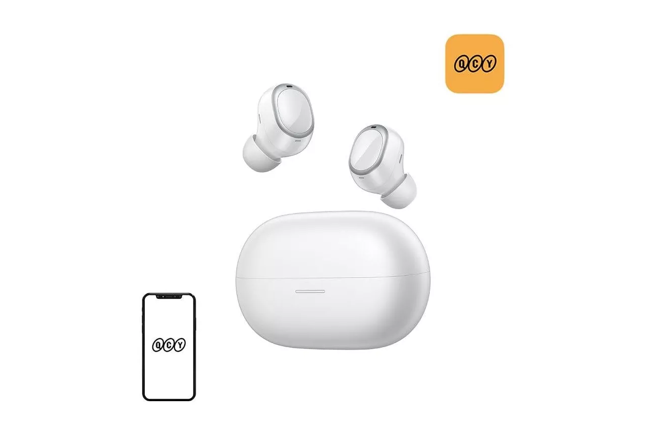 Auriculares QCY MeloBuds A30 inal&aacute;mbricos Bluetooth 6.0 con ANC, micr&oacute;fono y resistencia IPX5 blancos