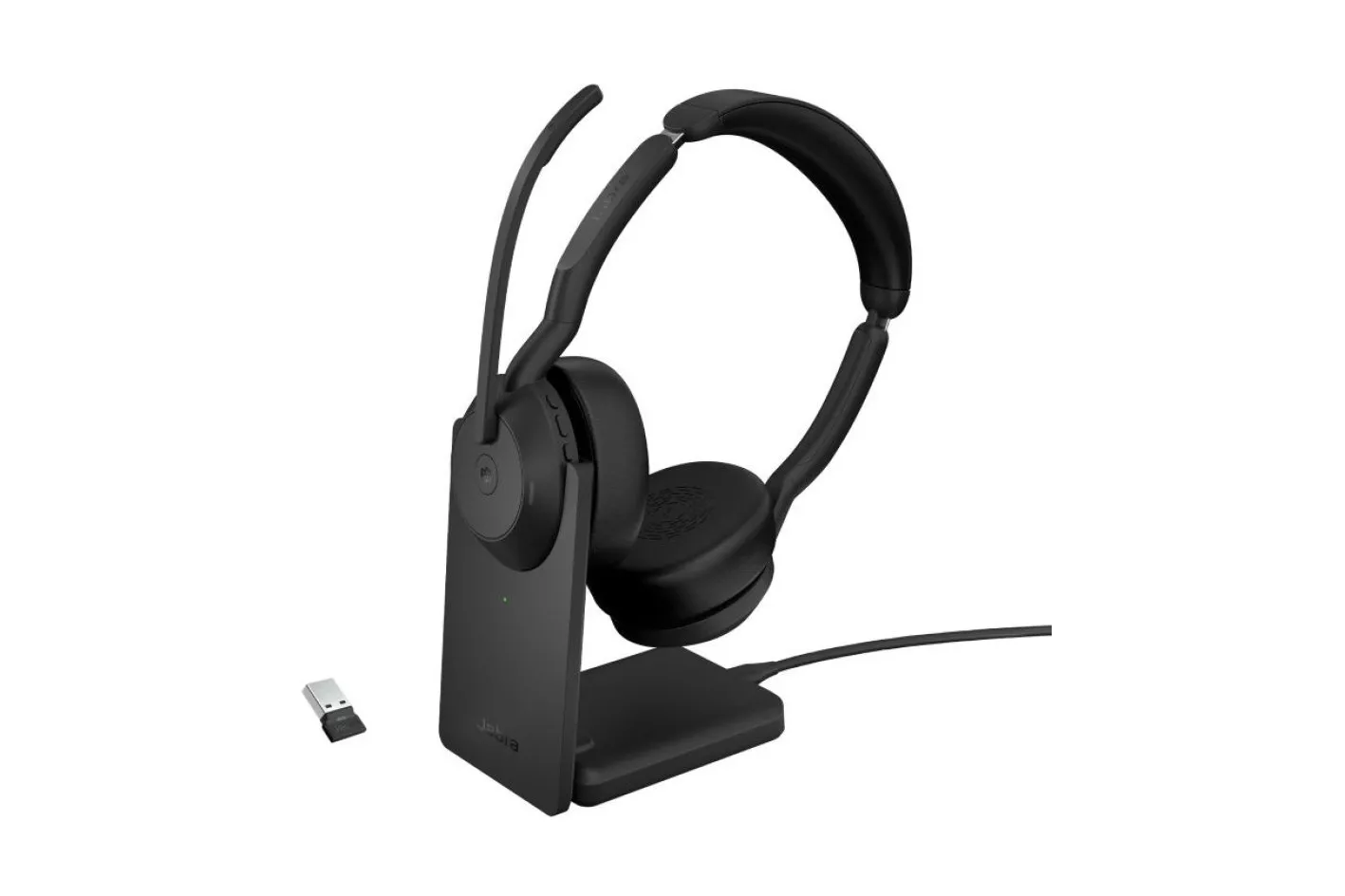 Jabra Evolve2 55 Auriculares Inal&aacute;mbrico y con Cable para Centro de Llamadas con Base de Carga Negro