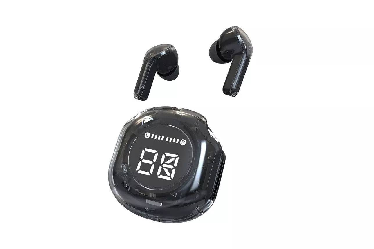 Kinsi B45 Auriculares Inal&aacute;mbricos Bluetooth con Pantalla Digital Transparente Negros