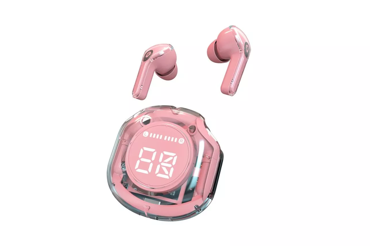 Kinsi B45 Auriculares Inal&aacute;mbricos Bluetooth con Pantalla Digital Transparente Rosas