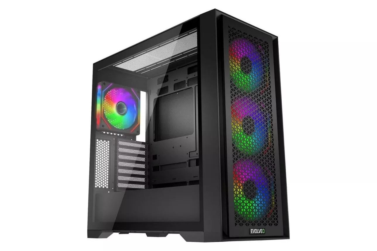 Caja PC Evolveo Rhino ATX ARGB 4 ventiladores 120mm panel vidrio templado