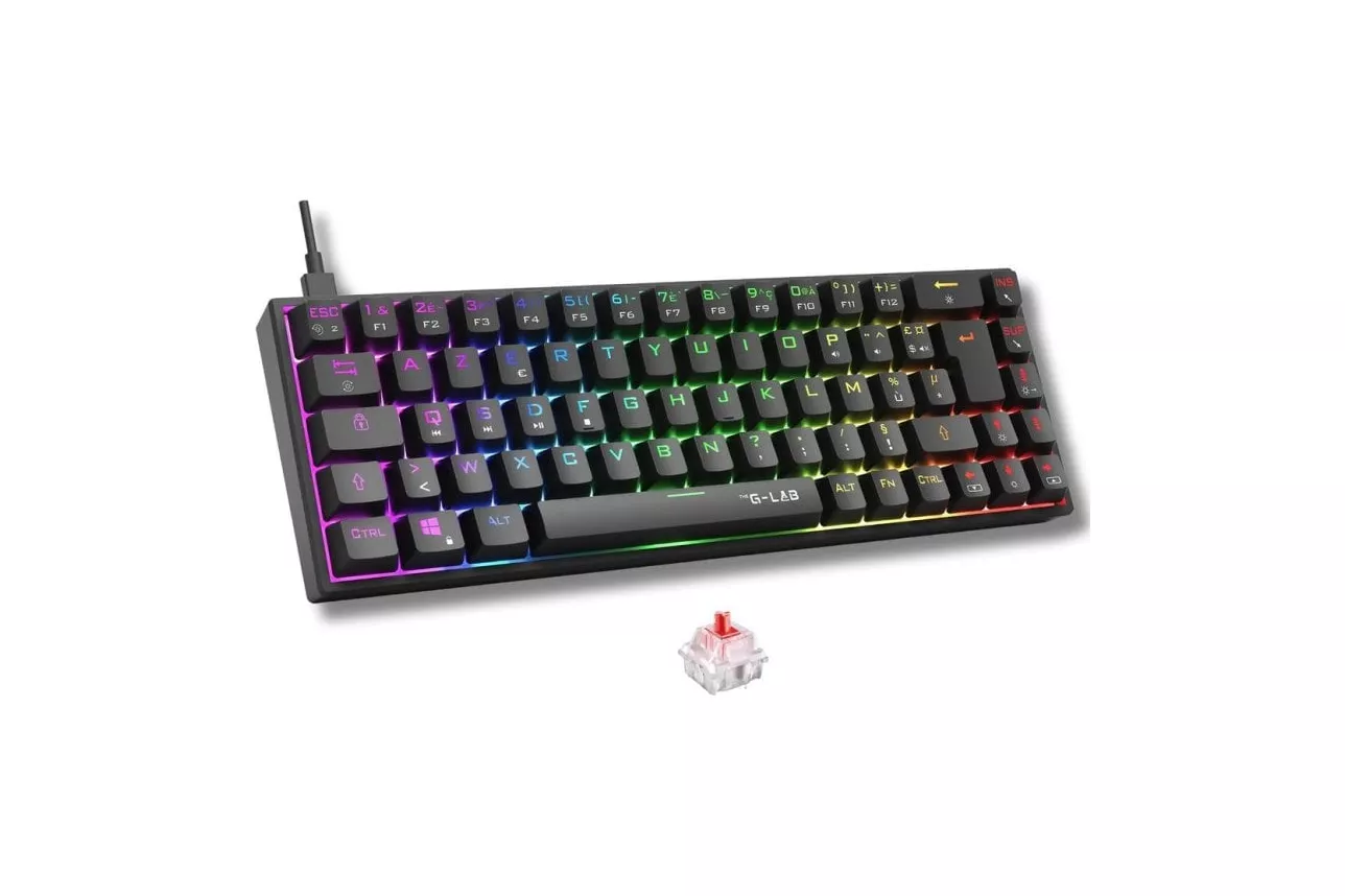 Teclado The G-Lab Keyz Titanium mec&aacute;nico 65% con RGB y switches rojos