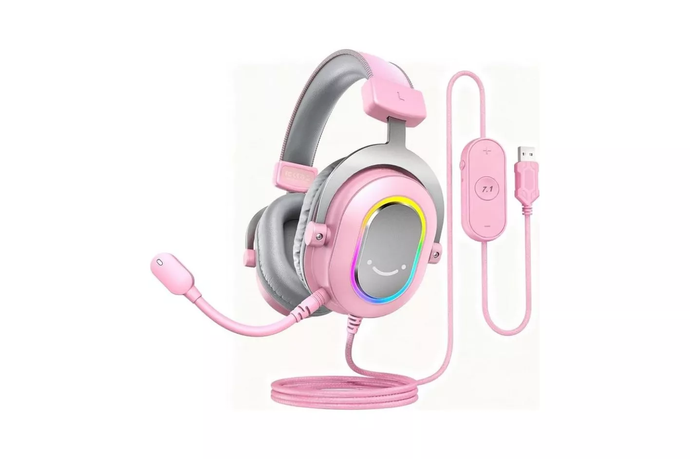 Auriculares Fifine con cable USB Over Ear Virtual Surround para gaming en rosa