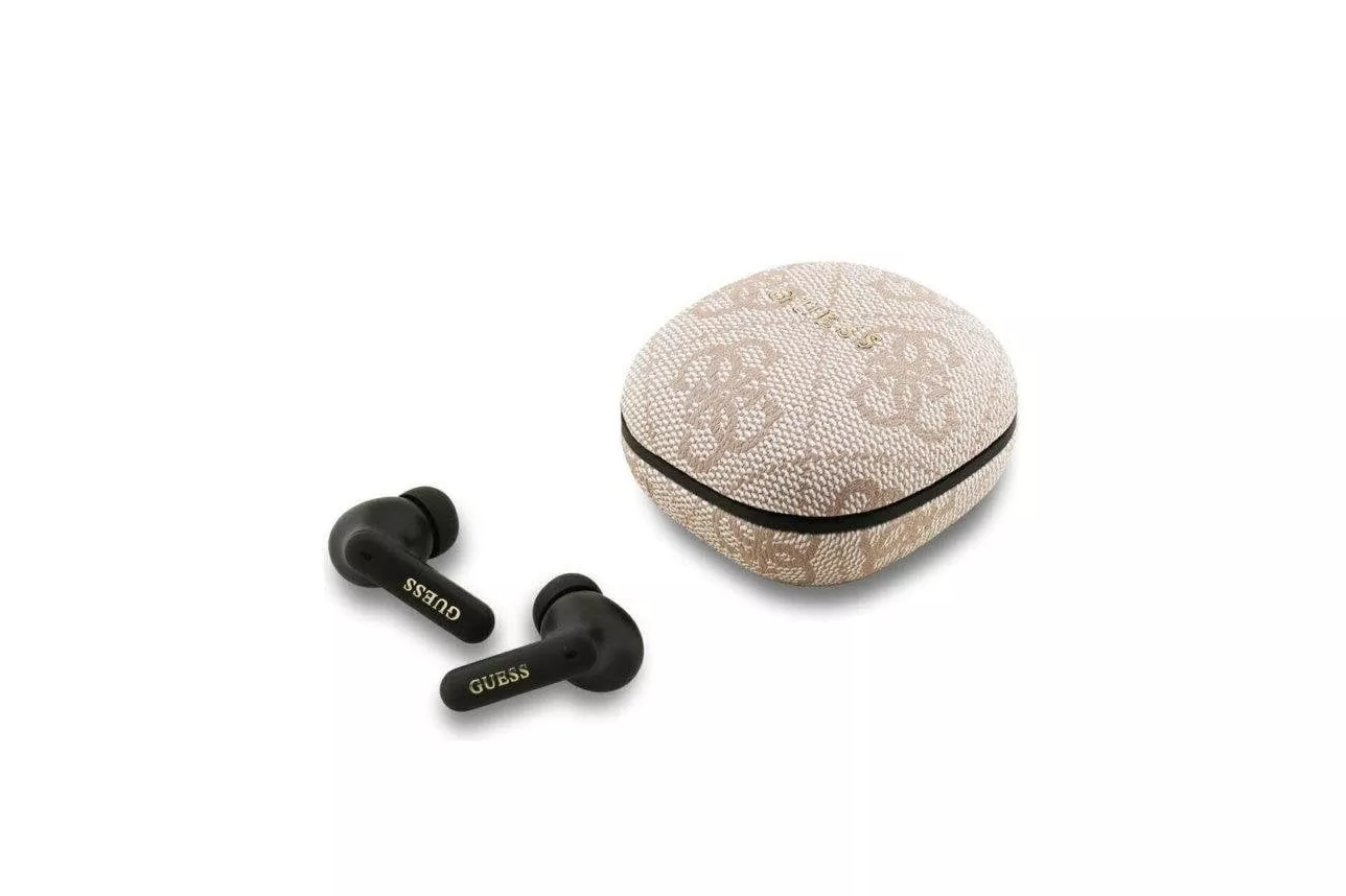 Auriculares Guess inal&aacute;mbricos Bluetooth con cancelaci&oacute;n ENC, estuche de carga y polipiel rosa