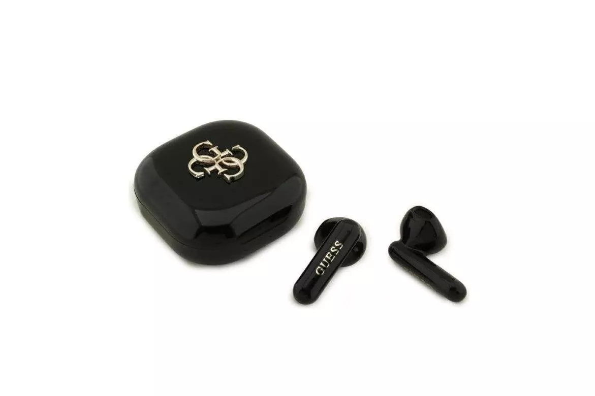 Auriculares Guess inal&aacute;mbricos Bluetooth con logo metalizado y estuche negro