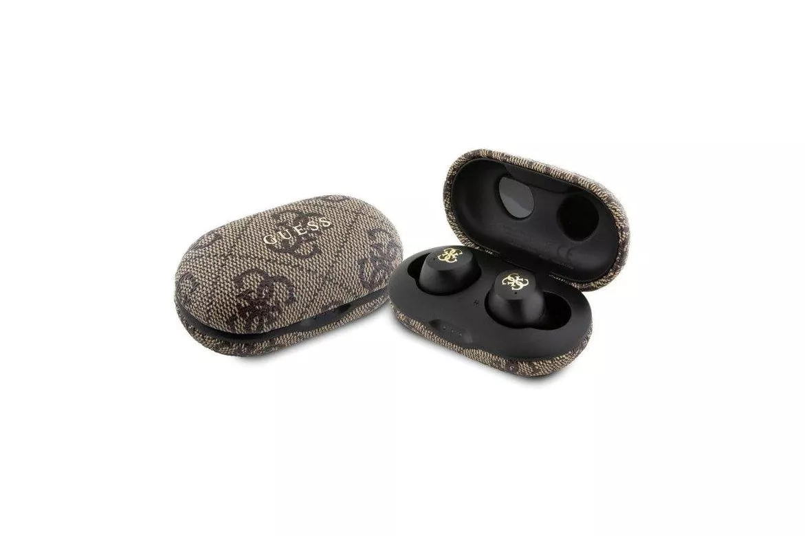 Auriculares Guess TWS ENC inal&aacute;mbricos Bluetooth con Cancelaci&oacute;n de Ruido y estuche marr&oacute;n