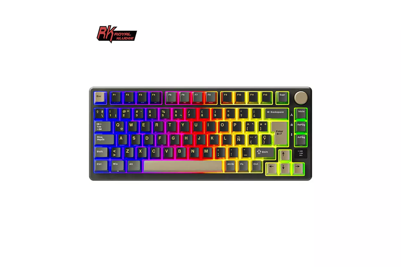 Teclado Royal Kludge RKM75 ISO-ES Hot-Swappable Switch Beige Wireless Phantom