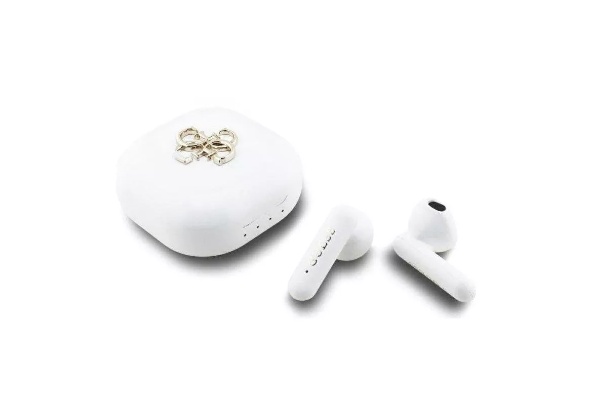 Auriculares Guess TWS inal&aacute;mbricos Bluetooth con logo 4G y estuche blanco