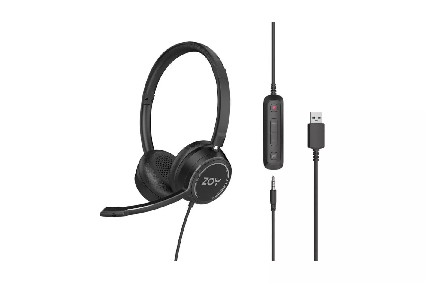 Auriculares ZOY ZHS40 con cable Mini Jack y USB, micr&oacute;fono y control, negros
