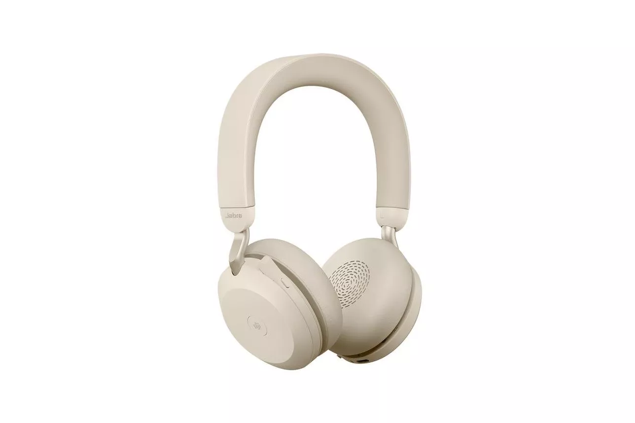 Auriculares Jabra Evolve2 75 inal&aacute;mbricos Bluetooth con cancelaci&oacute;n de ruido, micr&oacute;fono y base de carga beige