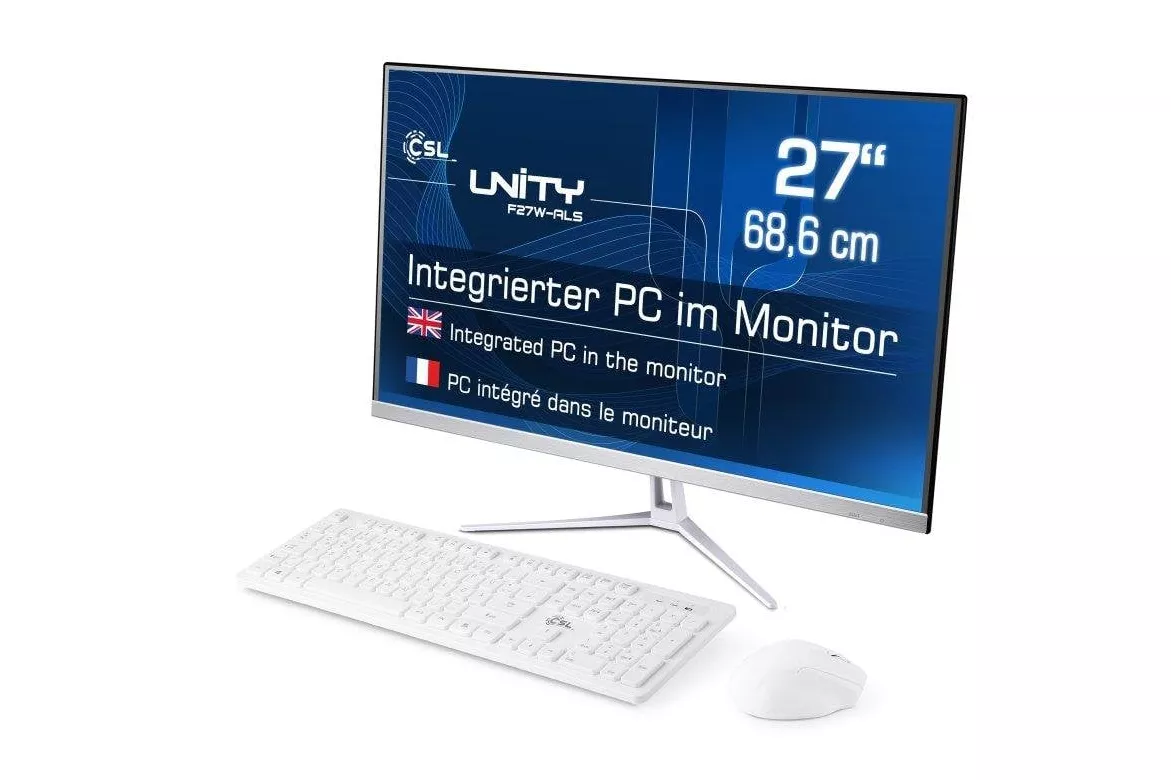 Ordenador Todo en uno CSL Unity F27-ALS Intel N200 32GB Intel UHD 2000GB SSD 27" Windows 11 Pro inal&aacute;mbrico Full HD