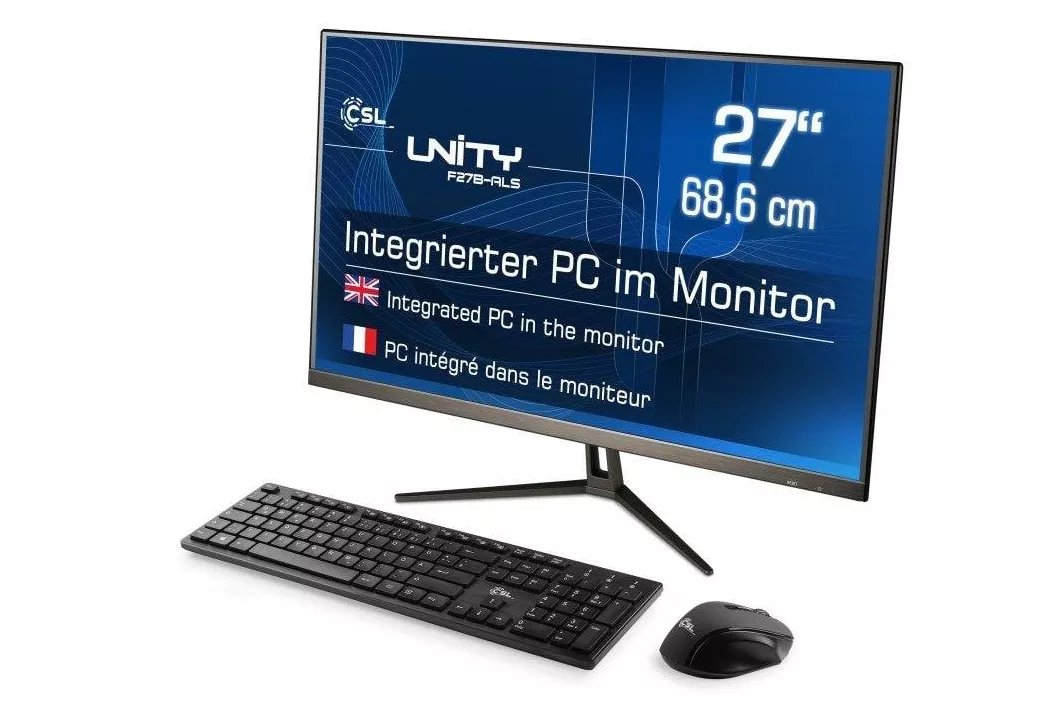 Ordenador Todo en uno CSL Unity F27-ALS Intel N200 32GB Intel UHD 256GB SSD 27" Windows 11 Pro inal&aacute;mbrico teclado