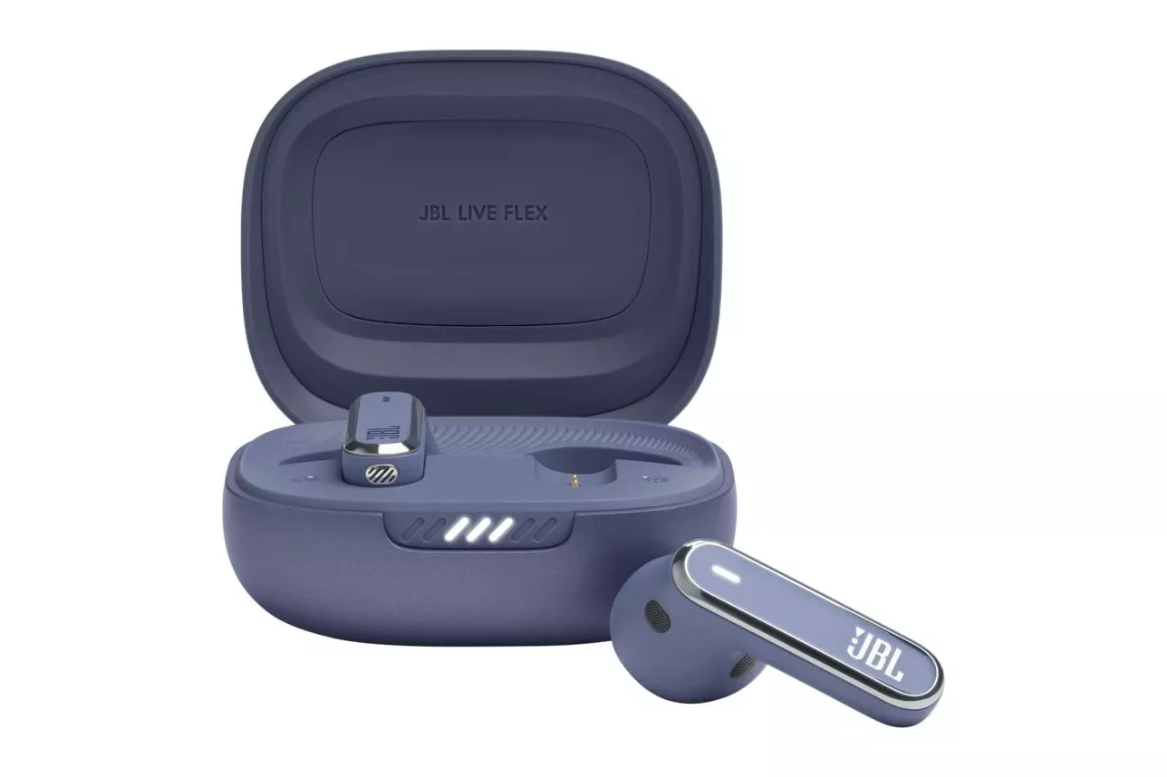 JBL Live Flex Auriculares Inal&aacute;mbricos con Cancelaci&oacute;n Adaptativa de Ruido Azules