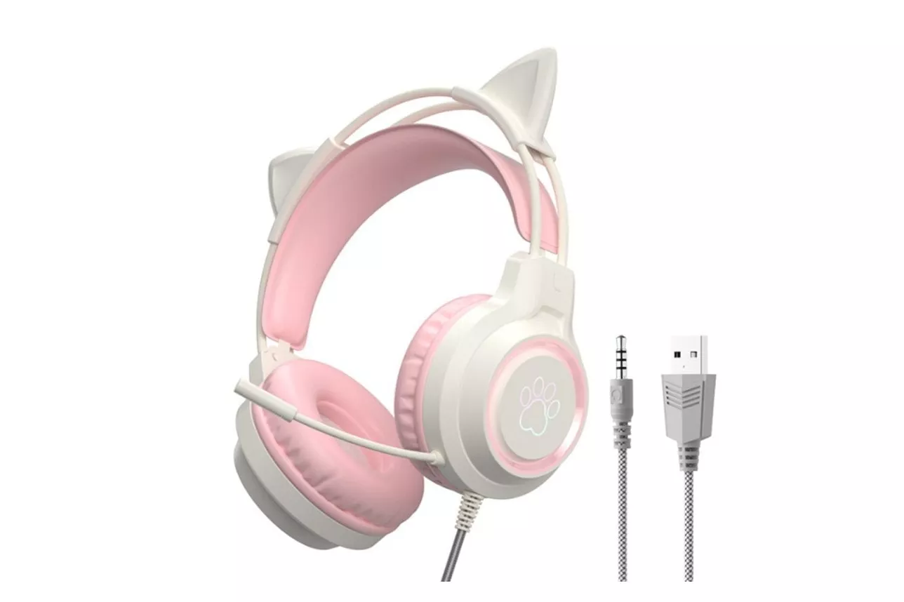 Kinsi SY-G35 Auriculares Gaming RGB con Orejas Rosa