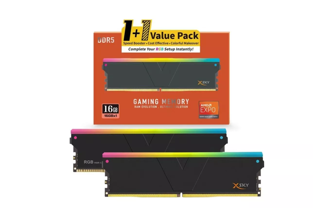 Memoria RAM V-Color Manta XSky 16GB 1x16GB DDR5 6000MHz CL28 RGB Negro AMD EXPO