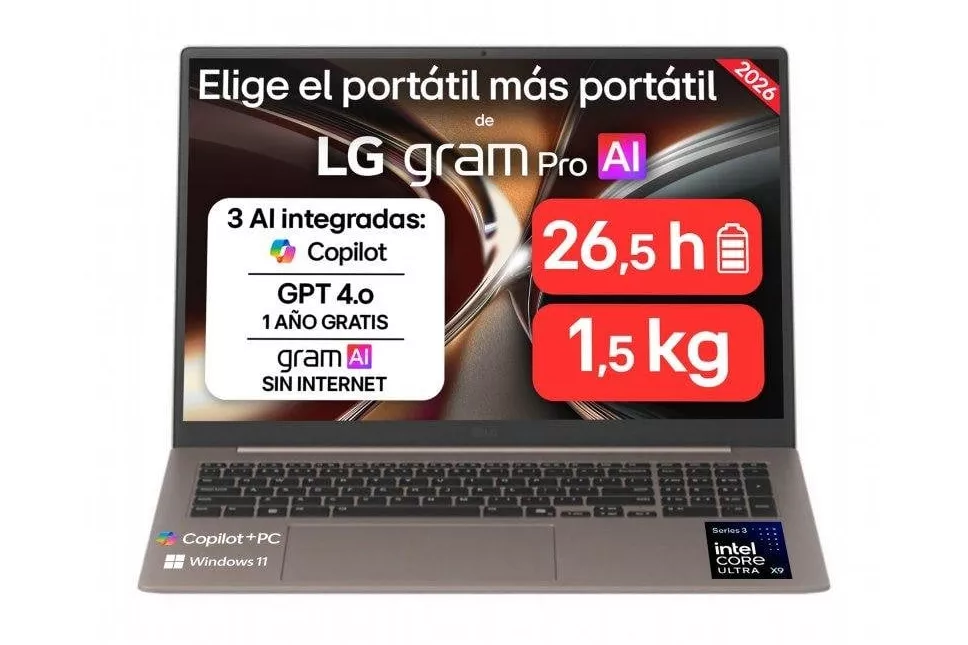 Port&aacute;til LG gram Pro 17Z90UB 17" Intel Core Ultra X9 388H 32GB 1TB SSD Arc B390 Windows 11