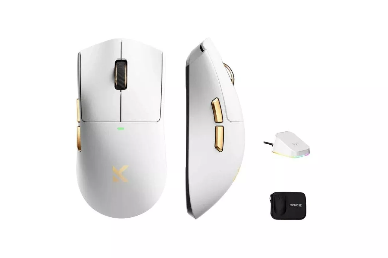 Rat&oacute;n MCHOSE K7 Ultra Wireless Gaming 42000 DPI Blanco Oro RGB