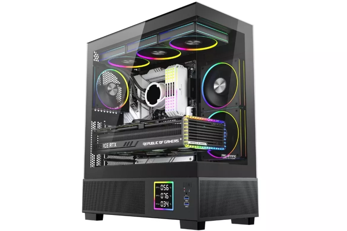 Caja PC ProGaming Kian V2 Negro con 6 Ventiladores ARGB y Display Digital