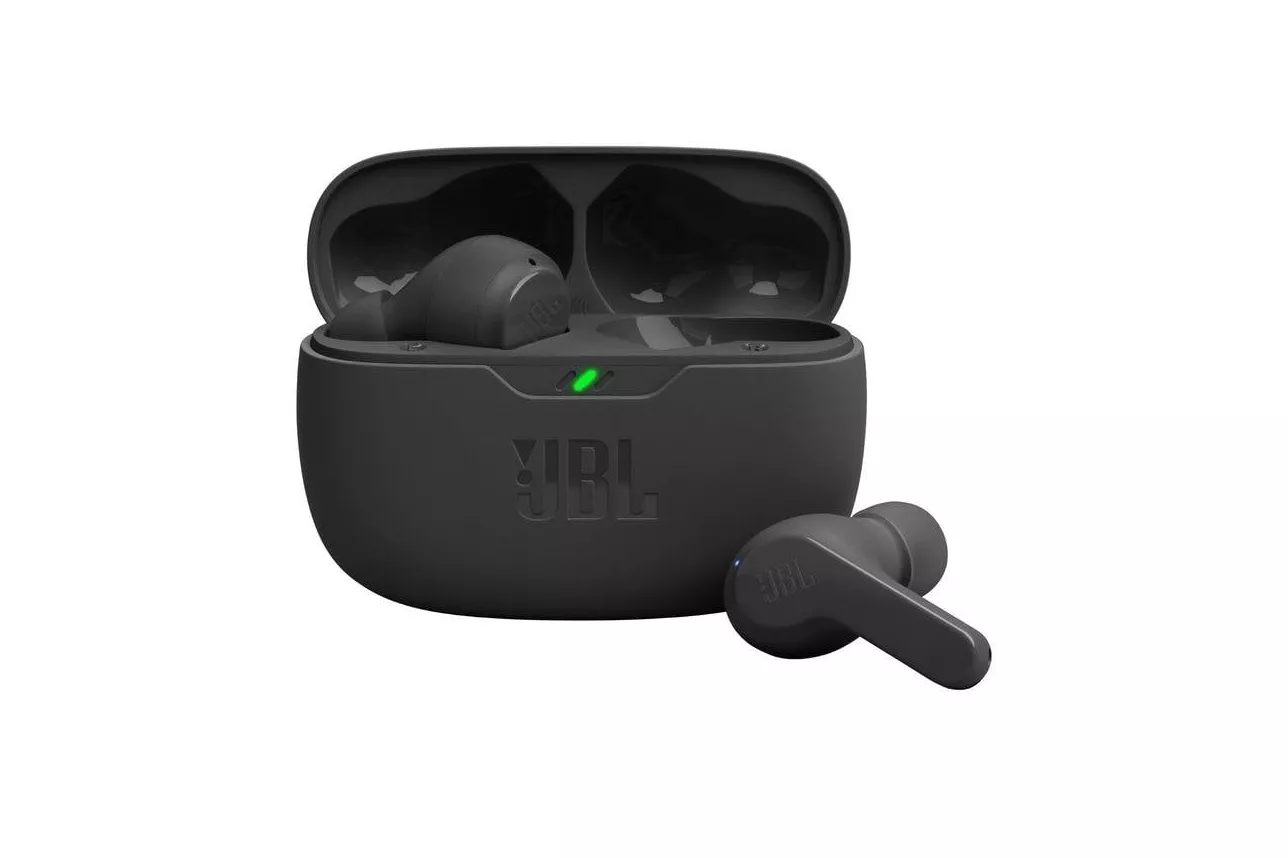 Auriculares JBL Wave Beam inal&aacute;mbricos Bluetooth para m&uacute;sica y llamadas, IP54, negros